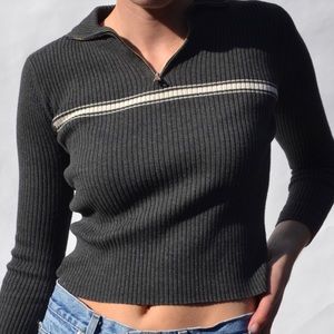 Knit Ribbed Ralph Lauren Cropped Quarter Zip